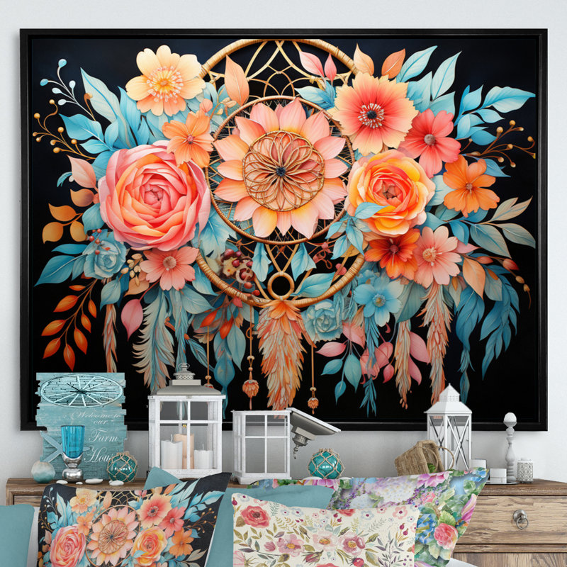 Coral Dream Catcher Dreams, reproduction d'art sur toile, H 34 po x l 44 po, Cadre flottant noir