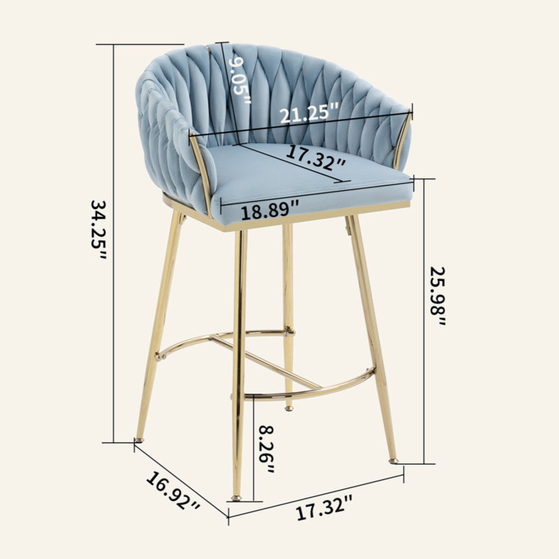 Ensemble de 2 tabourets de bar 26 po à hauteur de comptoir avec dossier ondulé à la main, base chromée dorée et repose-pieds 26 po