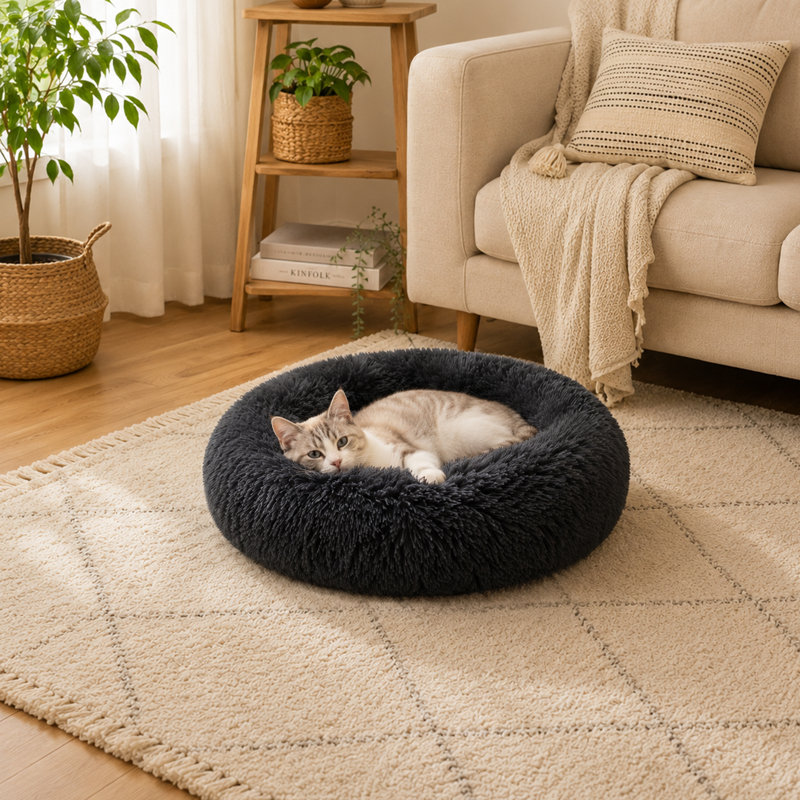 Coussin de lit anti-dérapant Soft Fuzzy, 60cm, Dark grey
