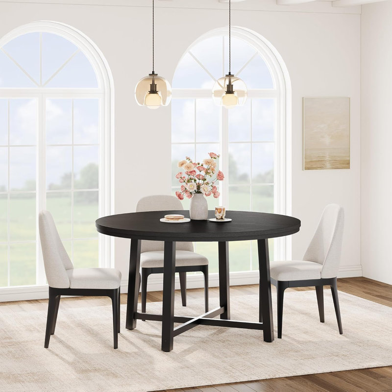 Table de salle à manger 47 "ronde en bois avec cadre pour cuisine et salle à manger, 4 sièges, Noir