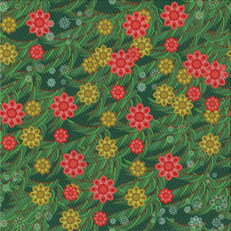 Tapis vert / rouge à motif floral Cajuste, Carré 6 pi