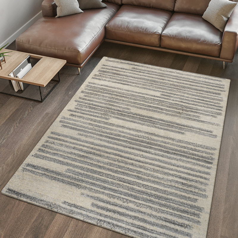 Nastazja Modern Berber Stripe Cream/Gray Rug, Rectangle 7'9" x 10'