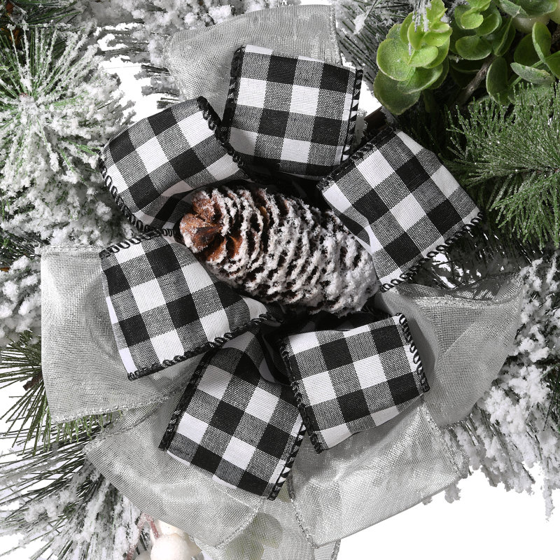 Couronne de Noël enneigée 22 "avec nœud