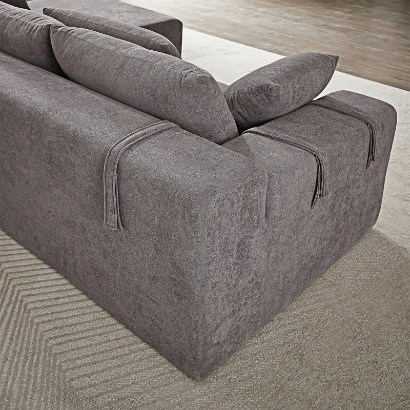 Upholstered Sectional Sofa With Pillows, Gray