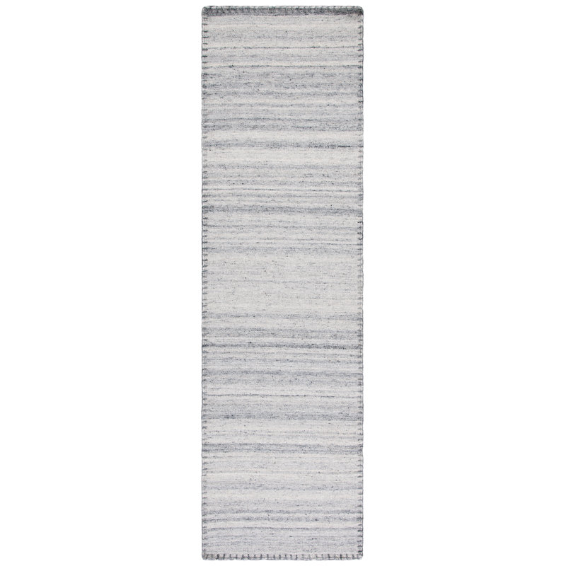 Tapis gris en laine et en coton à tissage plat Angenette, Tapis de couloir 2 pi 3 po x 9 pi