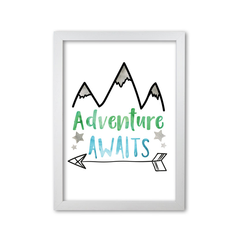 Adventure Awaits - Painting, 30 cm H x 21 cm W x 5 cm D, White Grain Frame