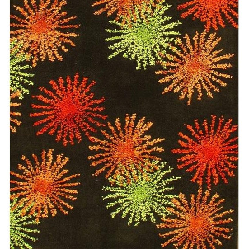 Tapis unique en laine noué à la main rouge / vert / noir de 5 pi 3 po x 8 pi 5 po