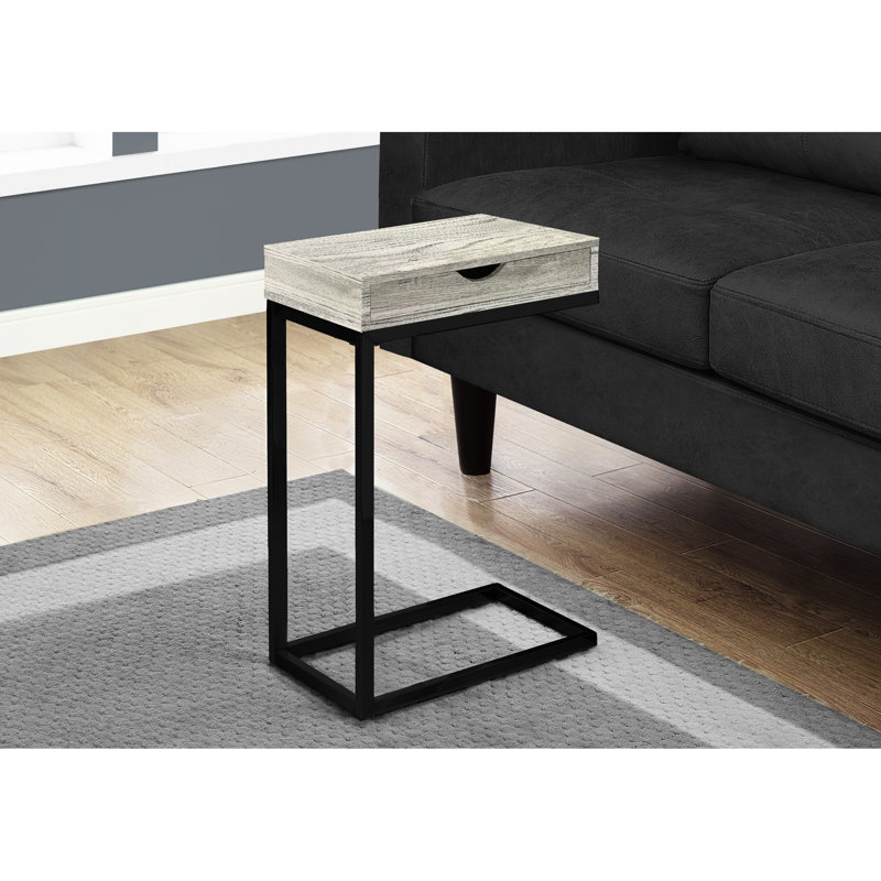 Table d'appoint en stratifié gris avec tiroir en métal noir et tiroir de rangement