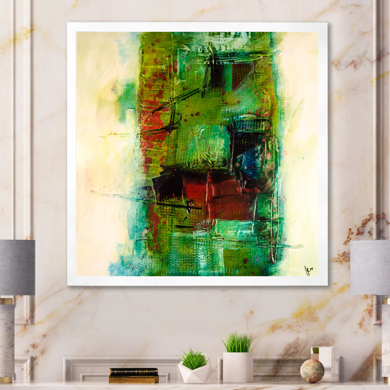«Modern Energetic Color Dance», reproduction d'art moderne sur bois, H 16 po x l 16 po x P 1 po, Cadre photo blanc