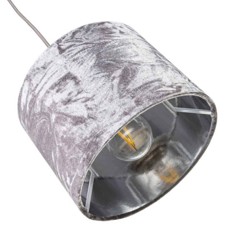 30cm Velvet Drum Lamp Shade, Silver, 20cm H x 30cm W x 30cm D