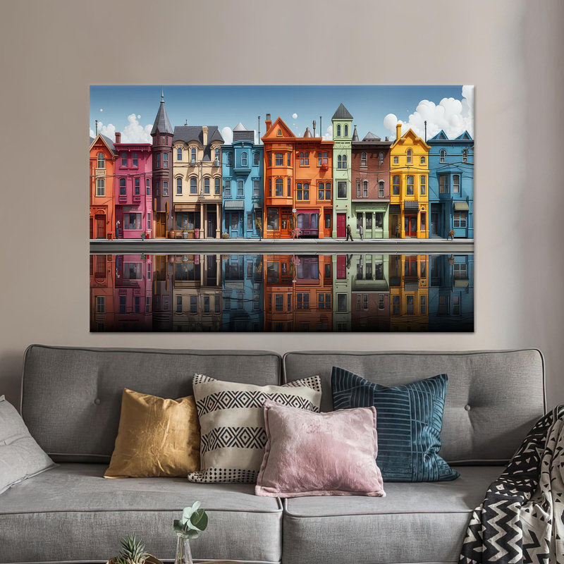 «Vibrant Colorful Cityscape», reproduction d'art sur toile, toile tendue 1P, H: 35,4 po x l: 59,1 po