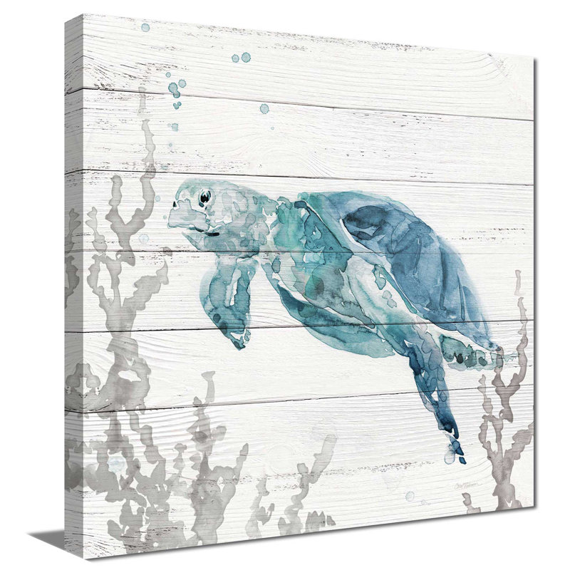 «Aqua Turtle II» par Carol Robinson - Peinture, L 18 po x H 18 po, Toile tendue