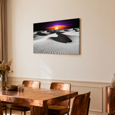 Ensemble de 1 tableau sur toile tendue représentant un coucher de soleil sur les dunes du désert