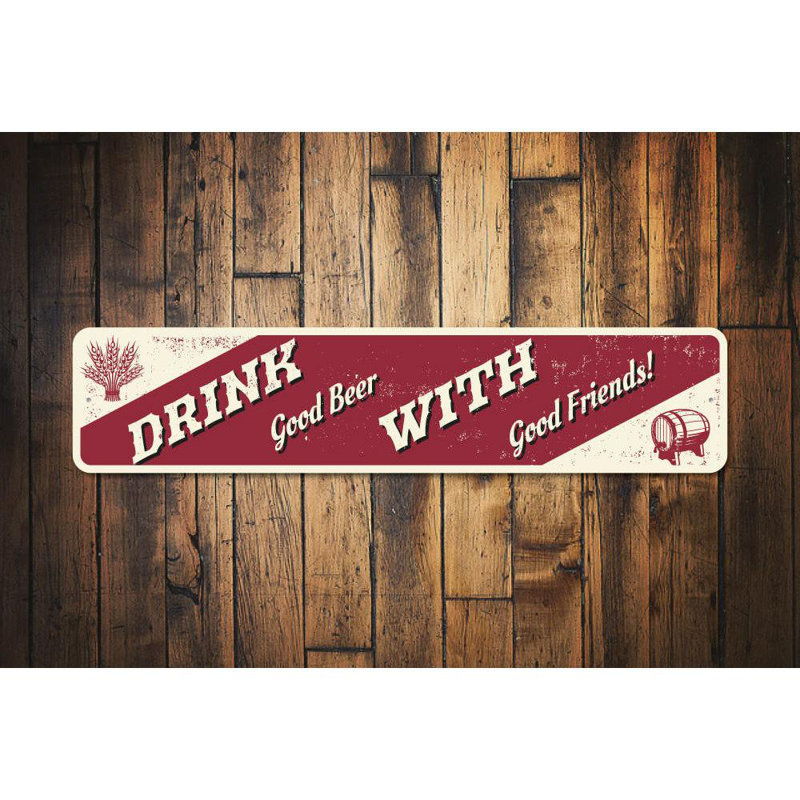 Panneau «Drink With Friends» en métal, H 4 po x l 18 po x P 0,04 po