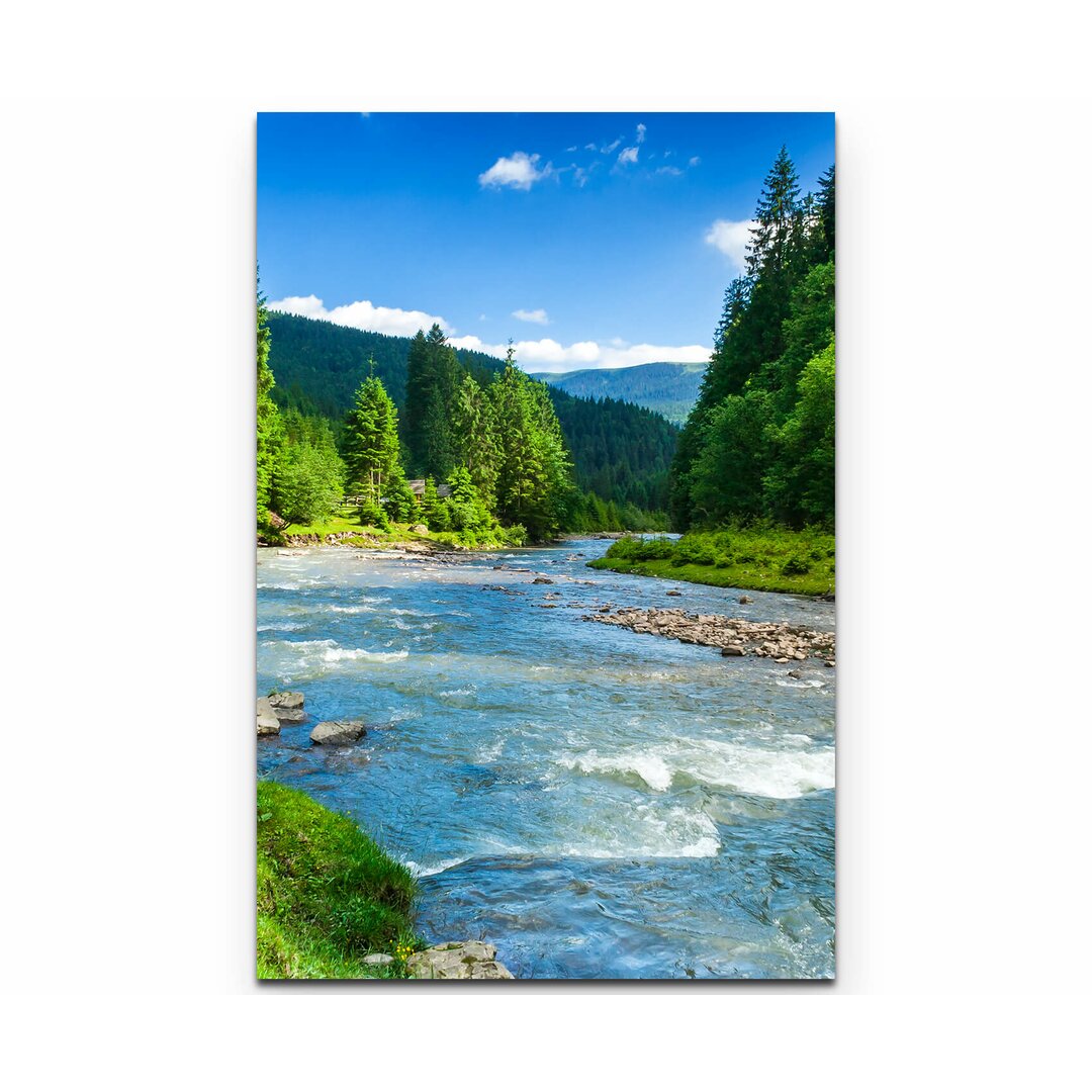 Leinwandbild Wunderschöne Landschaft mit Bergen, Wald und Bach