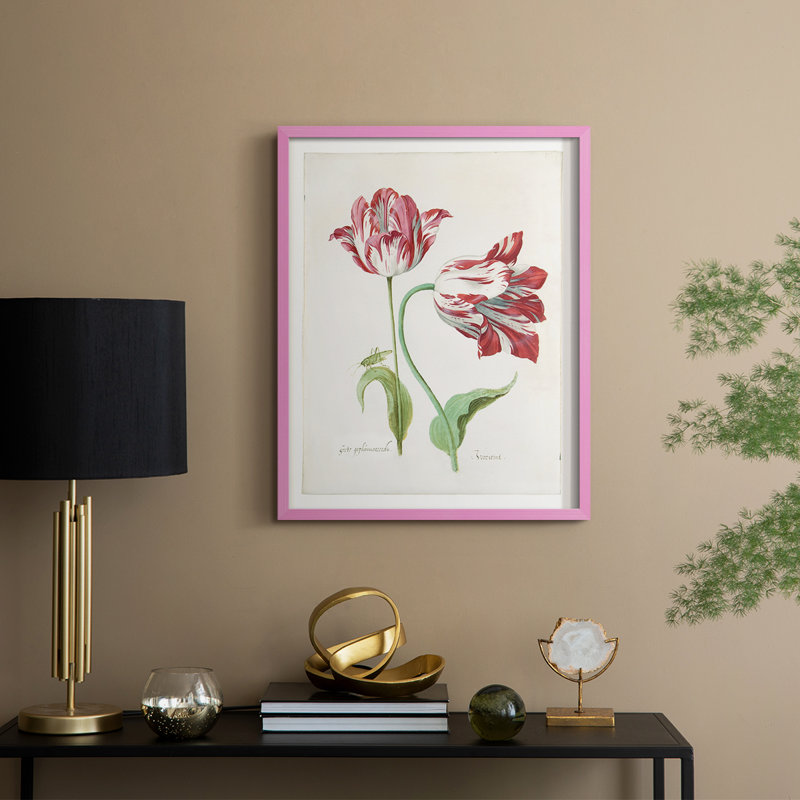 Deux tulipes II, reproduction encadrée - bois massif, H 30 po x l 24 po, Rose