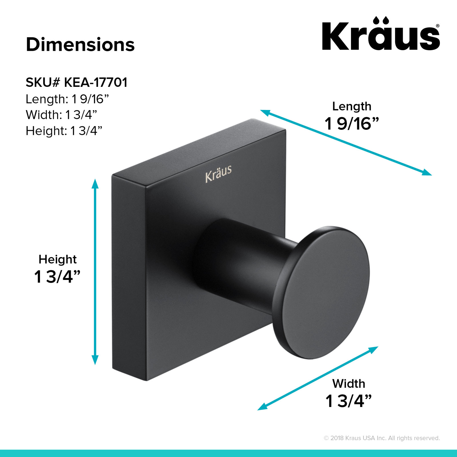 Ventus Wall Mounted Towel Hook, Matte Black