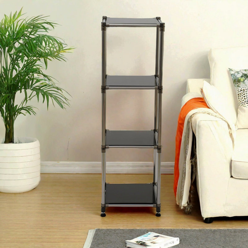 4 tablettes de rangement en acier inoxydable, capacité de charge de 100 lb par noir, pour le garage, le sous-sol, la buanderie, l'organisation intérieure / extérieure