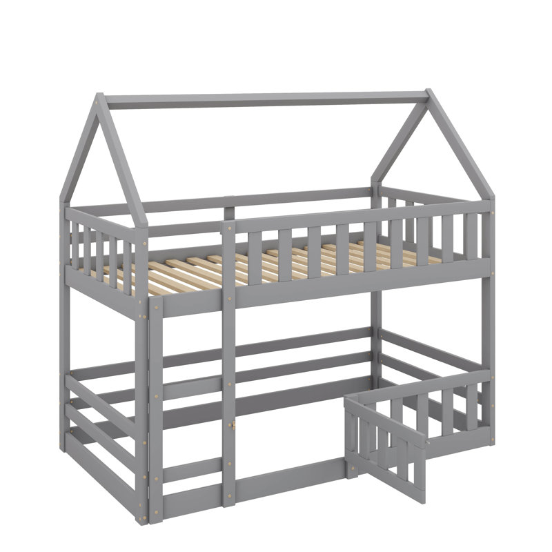 Lit simple superposé simple avec enceinte et porte, conception inspirée de la maison, gris