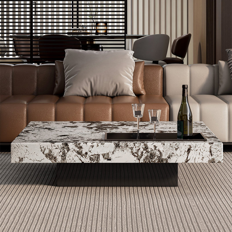 Table basse carrée en marbre de style luxueux, H 11,8 po x L 47,2 po x l 47,2 po