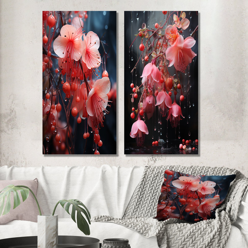 Ethelyn - ensemble d'art mural en métal fuchsia 2 pièces, H 28 po x l 24 po