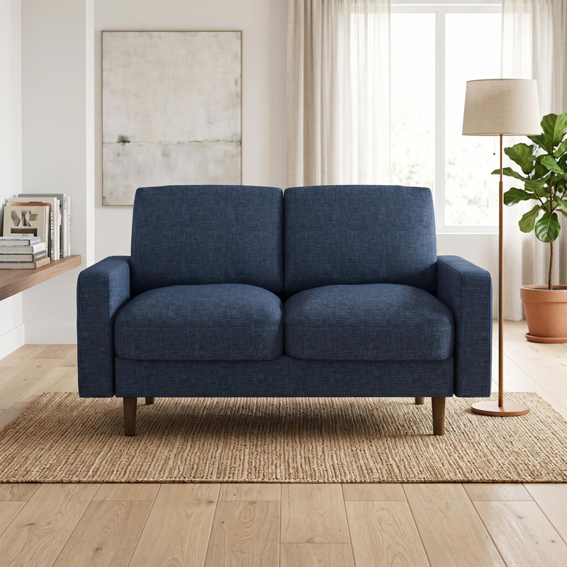 Canapé moderne à 2 places, canapé en tissu de polyester, sans coussins décoratifs, Polyester bleu foncé
