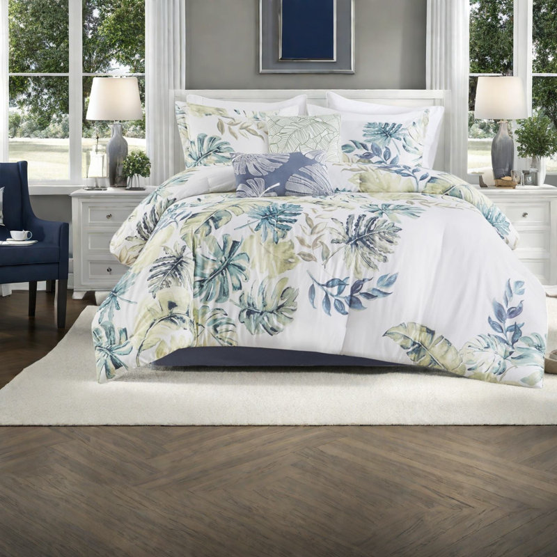 Ensembles de literie en coton luxueux, ensemble d'édredon 6 pièces, motif bord de mer tropical pour lits très grands