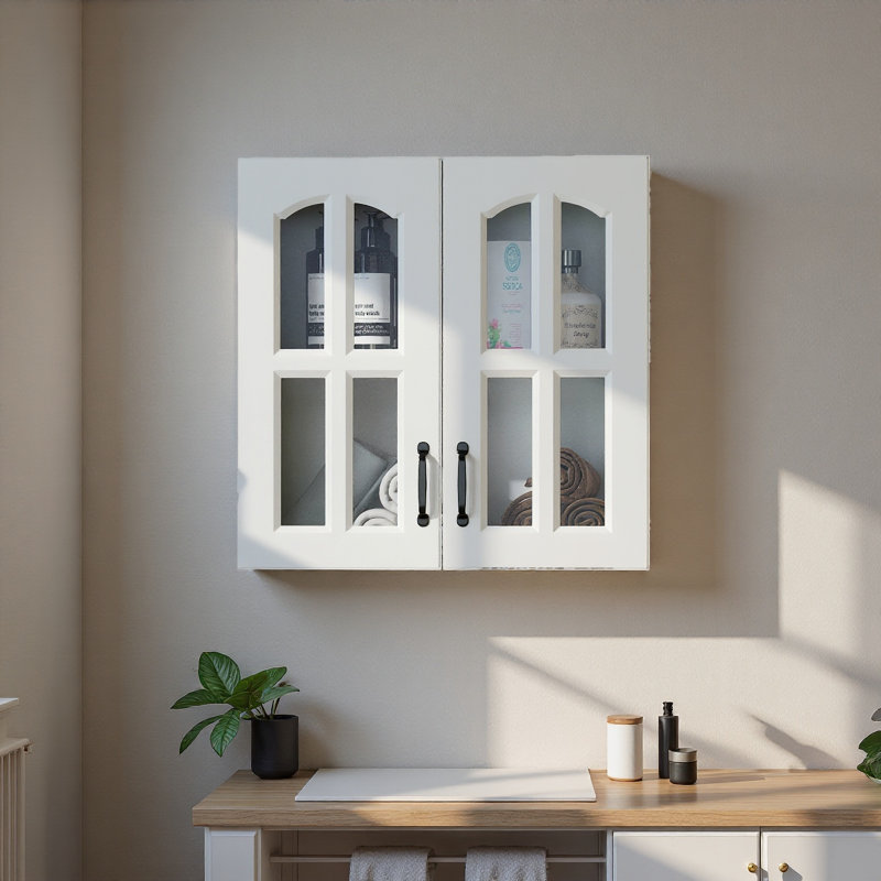 Armoire murale à porte flottante en verre - Présentoir mural et unité de rangement pour la cuisine, la salle de bain et le salon