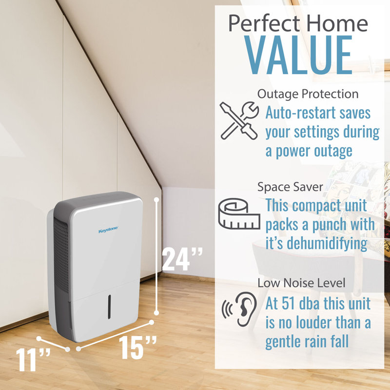 Keystone 50 Pint White Portable Dehumidifier with Built-in Pump