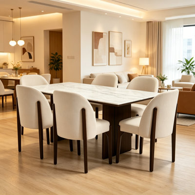 Wooden Dining Chairs Set of 6, Modern Fabric Upholstered Dining Room Chair Kitchen Chairs, Farmhouse Dinner Chair for Kitchen Dining Room 