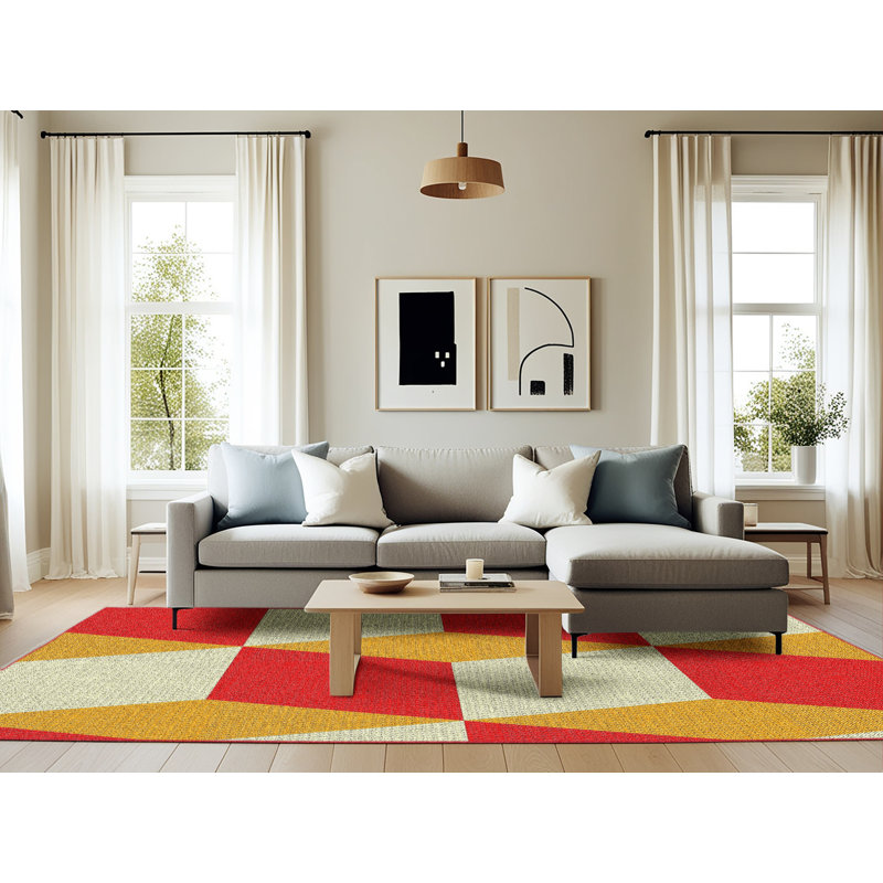 Rouge Tapis décoratif géométrique Ranney, Rectangle 6 pi x 9 pi