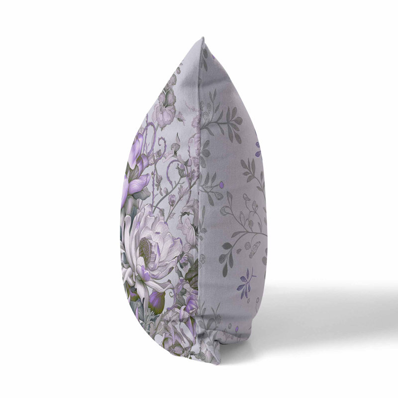 Coussin décoratif intérieur / extérieur Garden Delights, H 18 po x l 18 po, Mauve / argenté