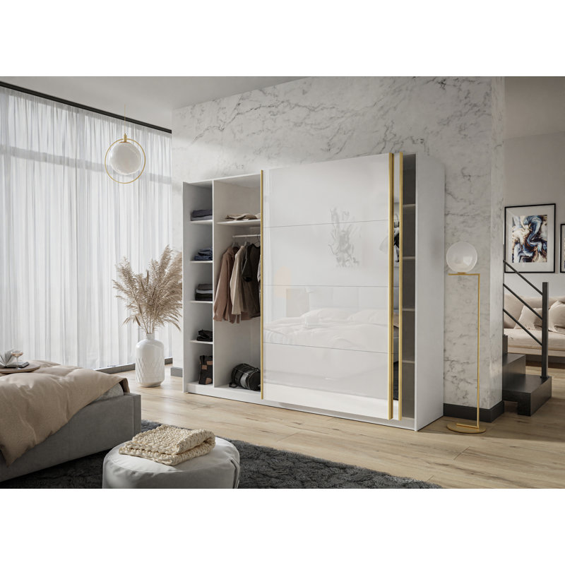 Akshath 2 Door Manufactured Wood Wardrobe, 215cm H x 194cm W x 62cm D, White