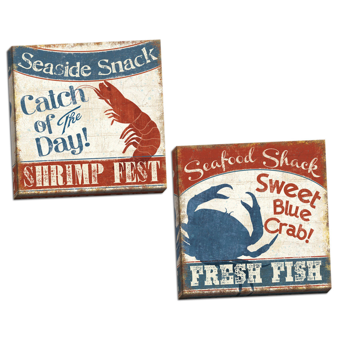 " Fresh Seafood Nautical Retro Blue Crab And Red Lobster " by Pela Studio 2 - Pieces (Set of 2) Longshore Tides