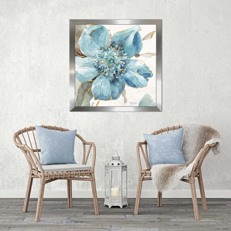Indigold VI - reproduction sur toile tendue, H 37,5 po x l 37,5 po x P 1 po, Encadrement argenté