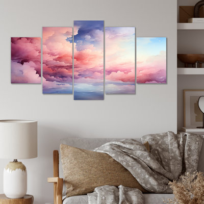 Décoration murale rose et bleu pastel ciel multicolore ciel IV