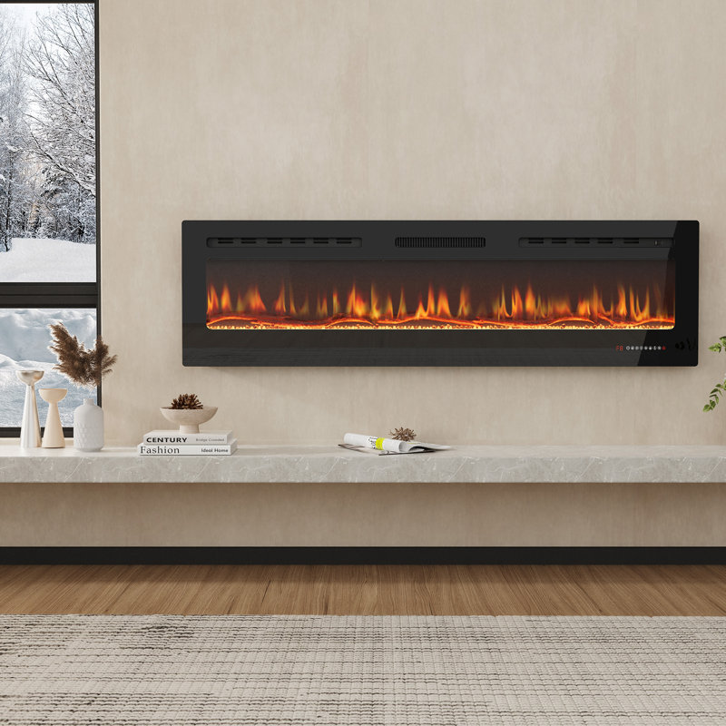 50'' Electric Ultra-thin 750/1500w Fireplace Recessed And Wall Mounted With App & Remote Control, 50" W