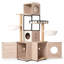 Arbre à chat 63 po multifonctionnel avec bac à litière - Comprend un coussin lavable amovible, des poteaux à griffer et un support à jouets, design moderne, gris rustique