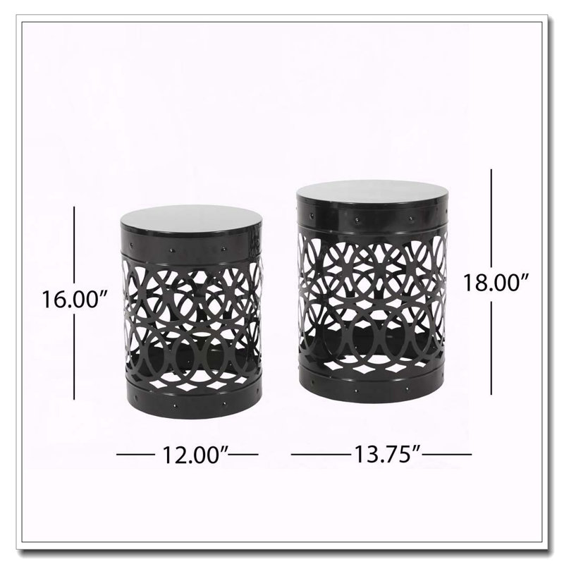 Outdoor Metal End Table, Black, 2