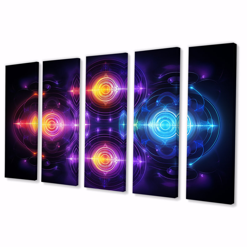 Chakra Cinquième mouvement méditation - art mural géométrique 5 pièces, H 32 po x l 80 po
