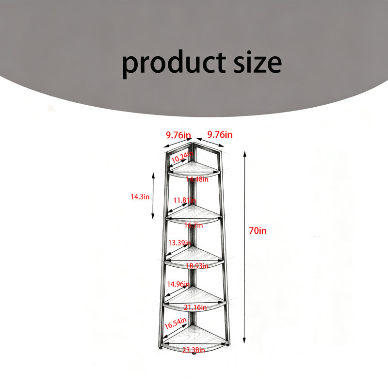 5-Tier Solid Wood Corner Shelf – Tall Ladder Bookshelf with Space-Saving Design for Bathroom & Living Room, Mahogany