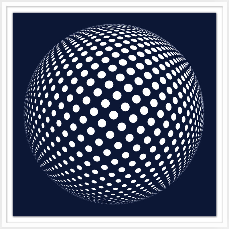 Navy Sphere 1' Framed Graphic Art Print on Glass