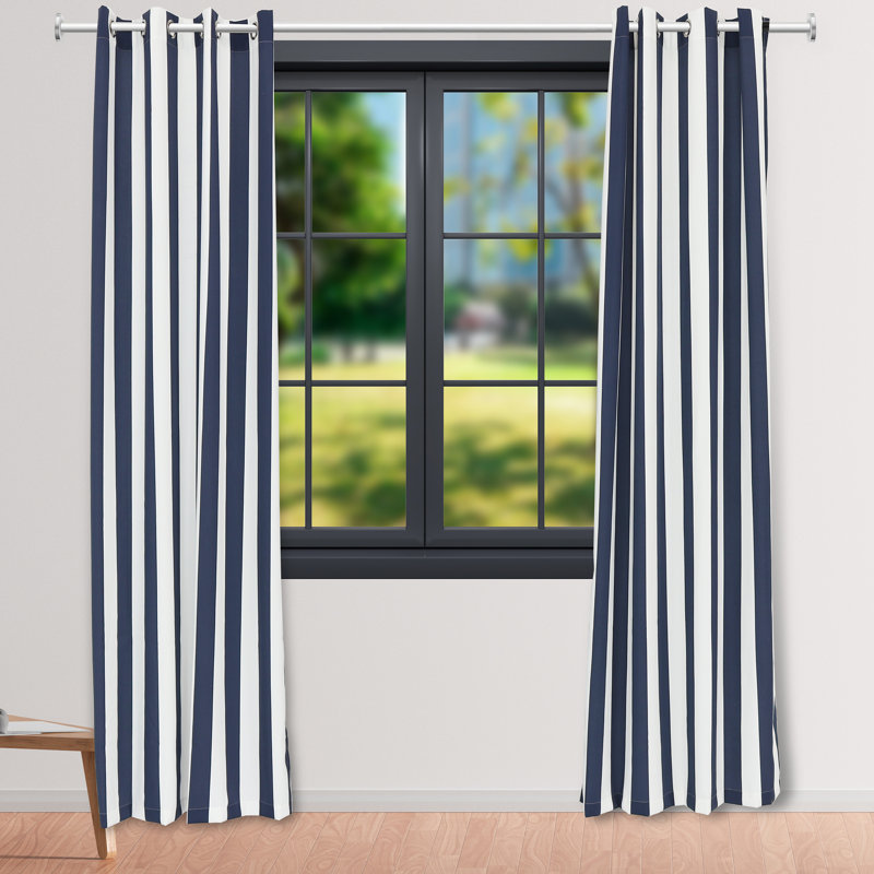 Adoni 53" x 107" Modern Blue and White Stripe Light-Filtering Curtain Panels, 2 Panels