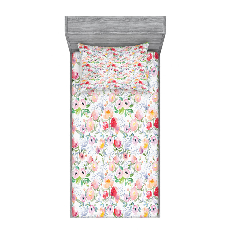 Microfiber Sheet Set, Twin Sheet Set with 1 Pillowcase, Pink/Green Floral 4