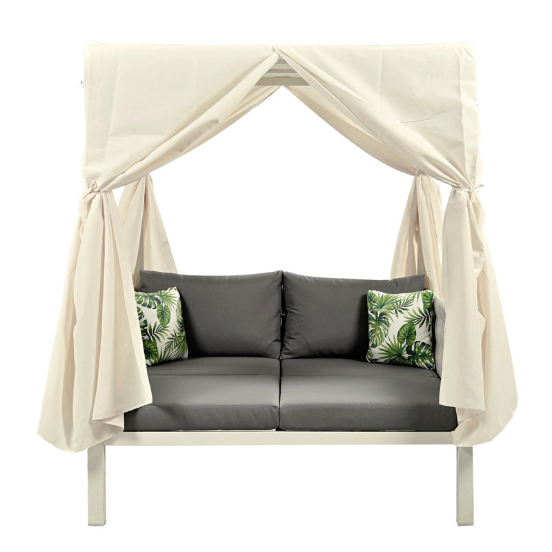 Outdoor Patio Sunbed With Curtains, High Comfort, Suitable For Multiple Scenarios, Gray/Beige