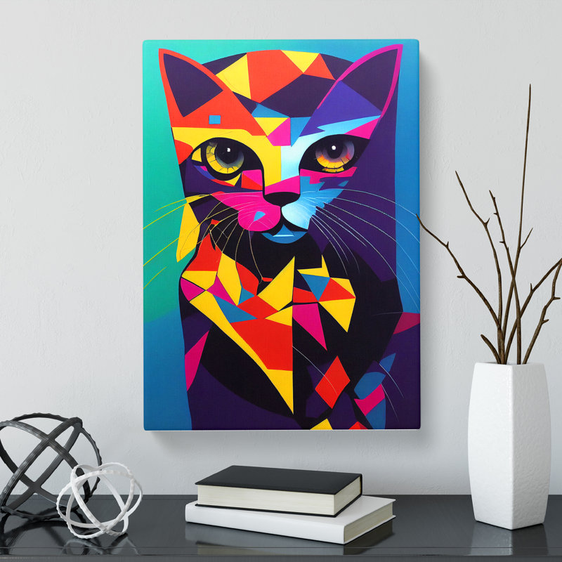Colourful Abstract Cat Vol.3 - Wrapped Canvas, 76cm H x 50cm W x 3cm D