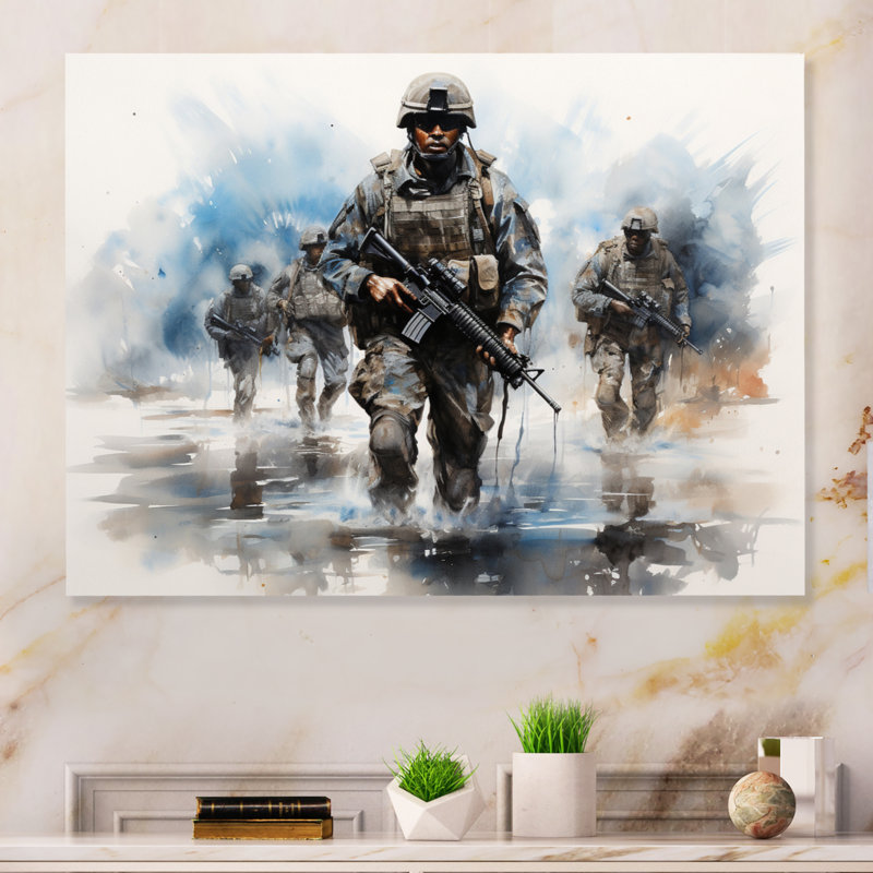Militaire préparation méticuleuse I - Armée, art mural en métal, H 12 po x l 20 po x P 1 po