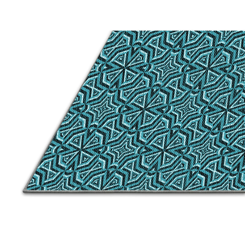 Tapis bleu sarcelle à motif géométrique, Rectangle 7 pi x 10 pi