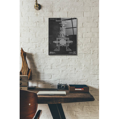 «Tesla Steam Engine Blueprint Vernis Chalkboard», art mural en verre acrylique