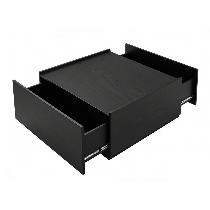 Table basse carrée avec tiroirs de rangement double face Klag, Noir